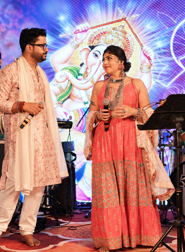 Sundeep and Kanchhan performing together on stage